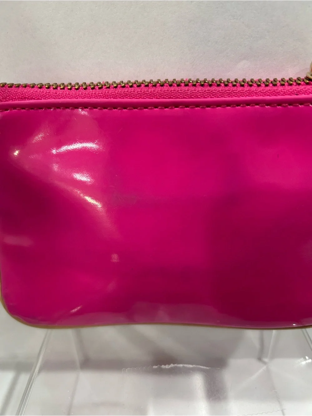 Kate Spade Hot Pink Pouch with Beige Logo Plaque